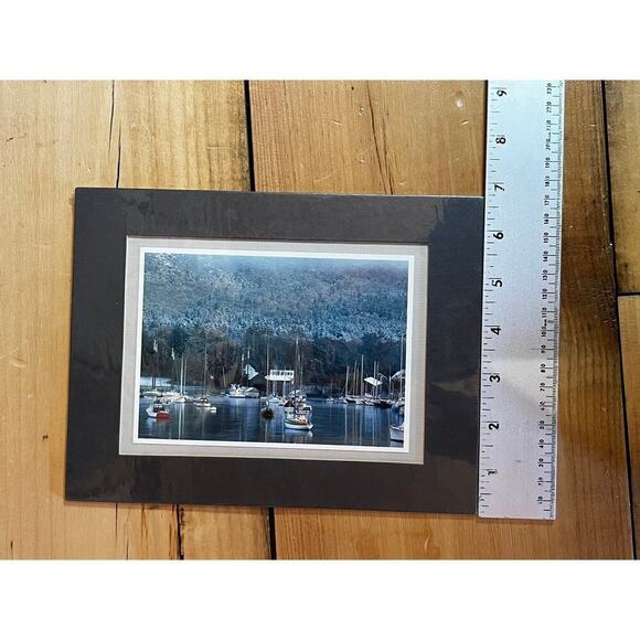 New vintage print sailboat harbor Bay Maine. Matted. Water Nautical - Picture 4 of 5